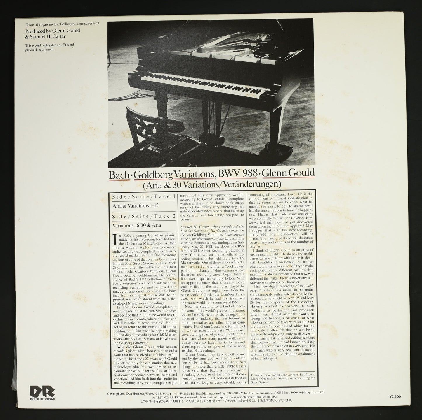 グレン・グールド GLENN GOULD / バッハ:ゴールドベルク変奏曲