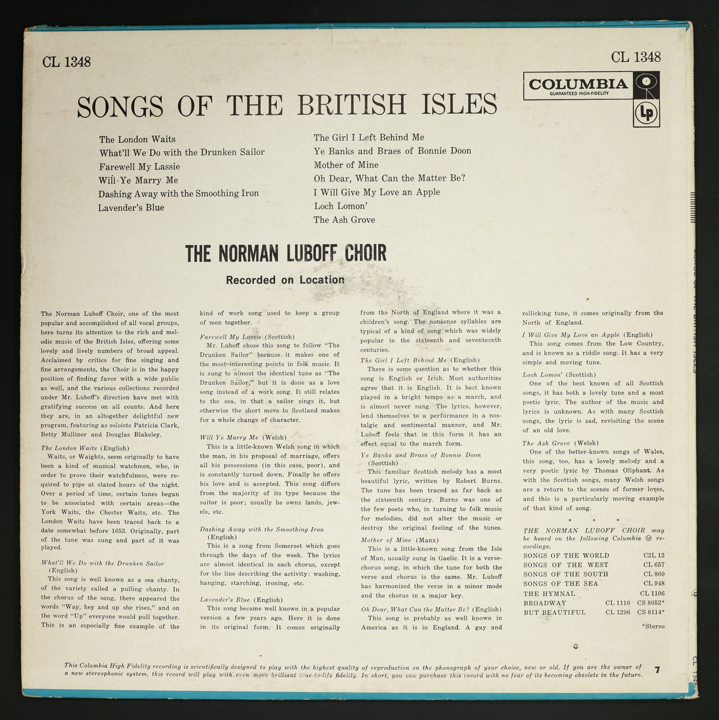 ノーマン・ルボフ合唱団 NORMAN LUBOFF CHOIR / SONGS OF THE BRITISH ISLES