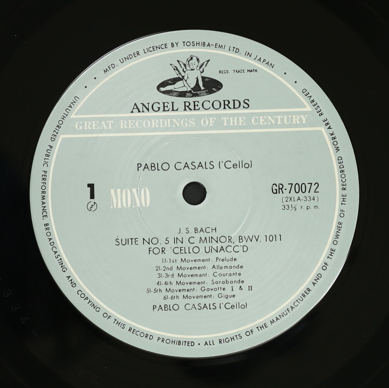 パブロ・カザルス PABLO CASALS / バッハ:無伴奏チェロ組曲 第5番 第6番