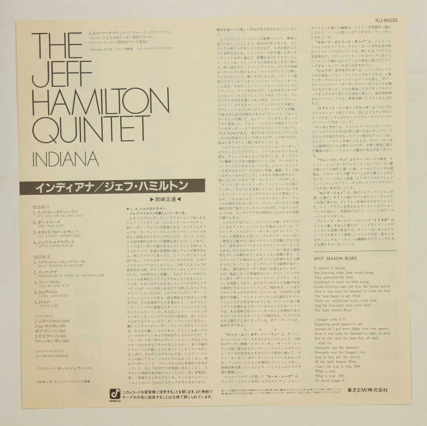 Jeff Hamilton ジェフ・ハミルトン / Indiana インディアナ