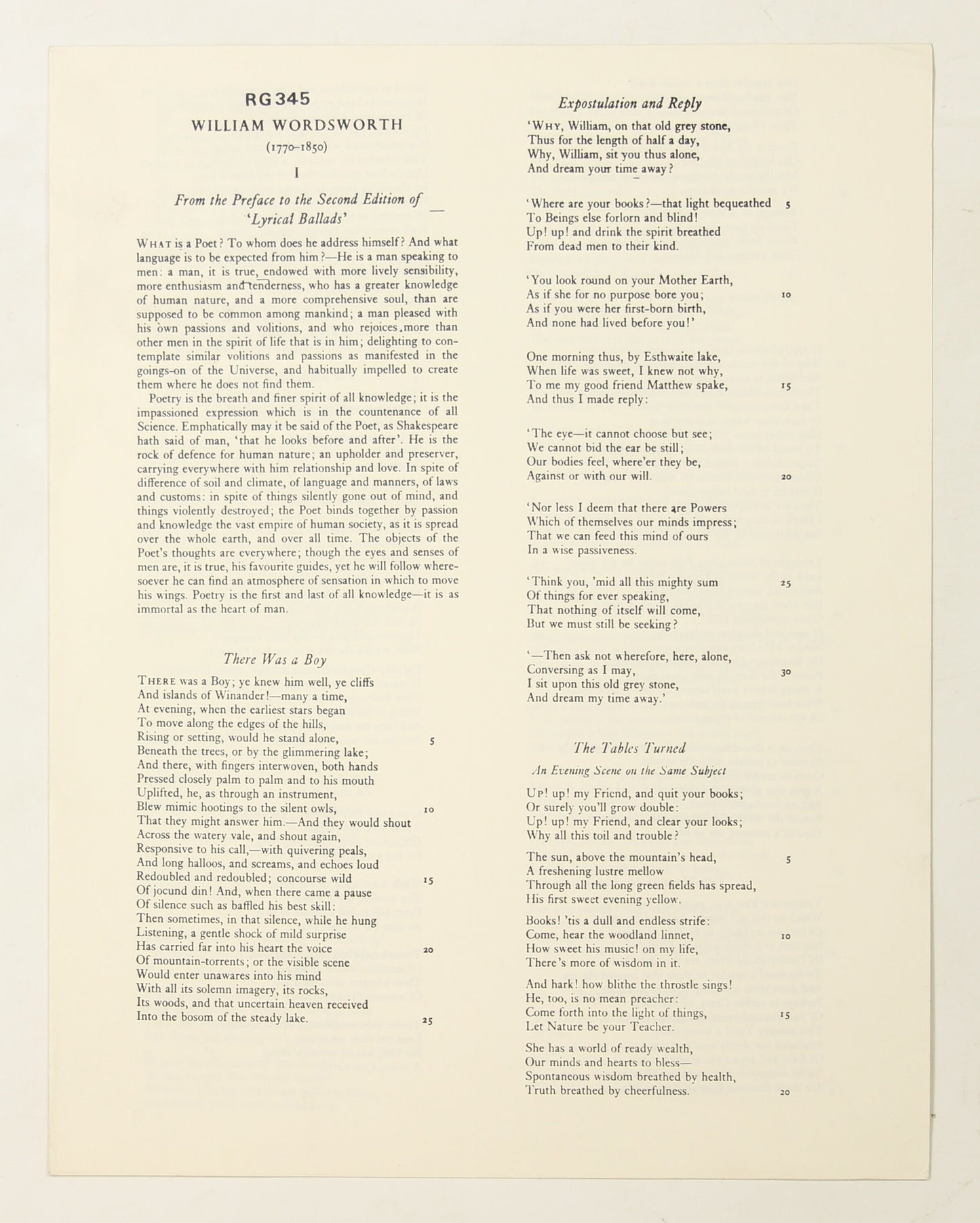 ALAN BATES他 / WORDSWORTH,RECORD ONE