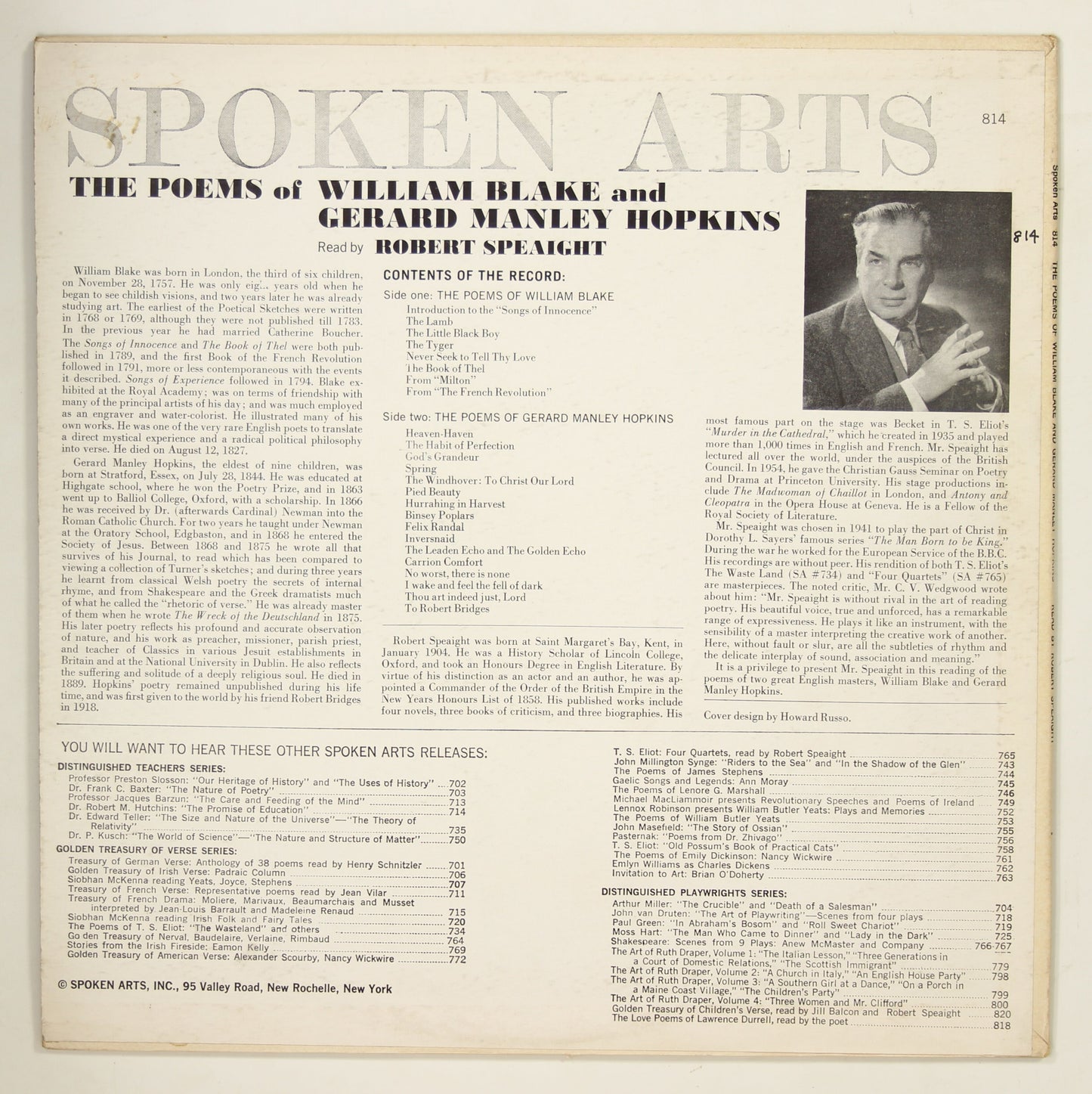 ROBERT SPEAIGHT / POEMS OF WILLIAM BLAKE AND GERARD MANLEY HOPKINS