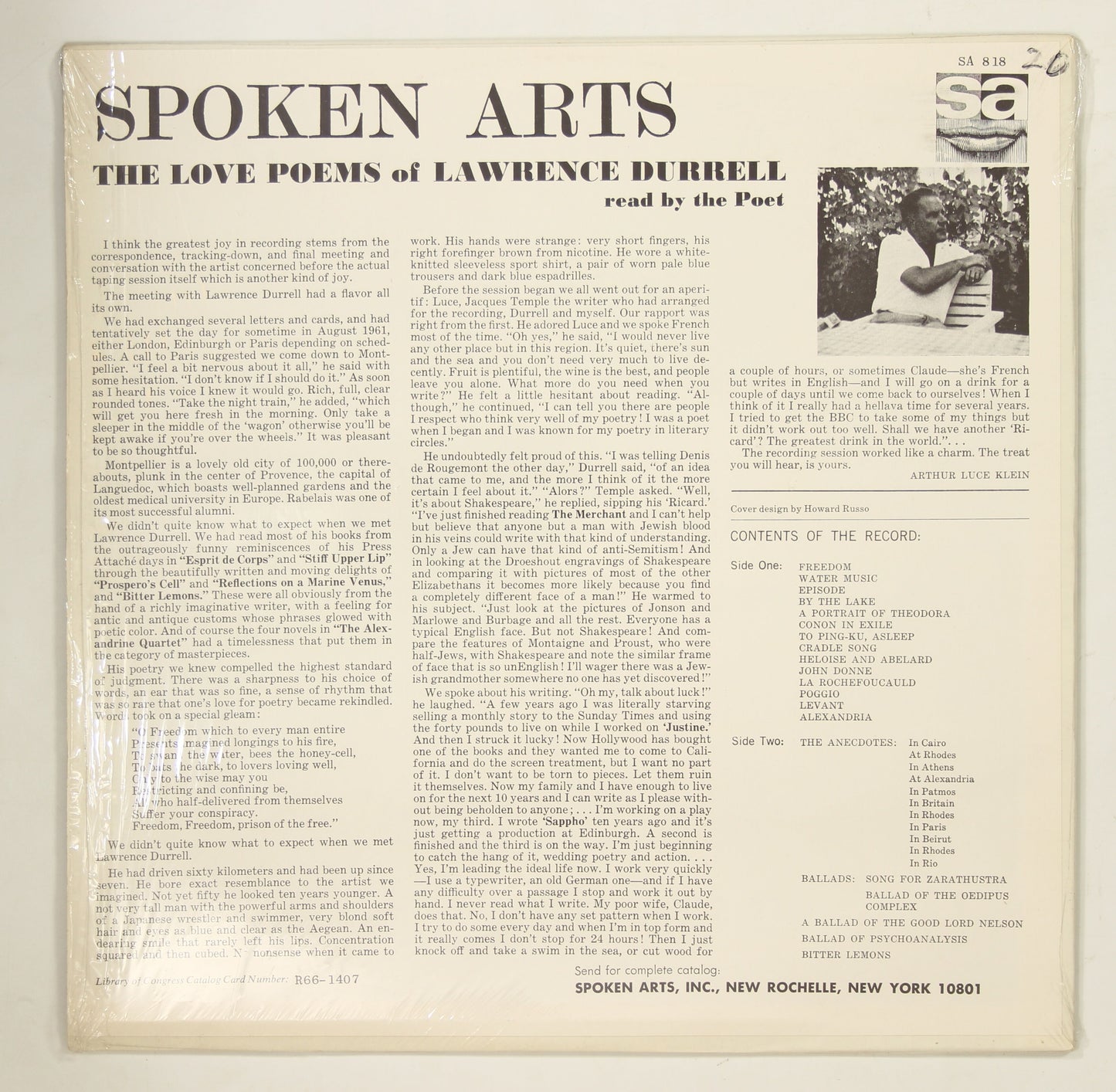 LAWRENCE DURRELL / THE LOVE POEMS OF LAWRENCE DURRELL, READ BY THE POET