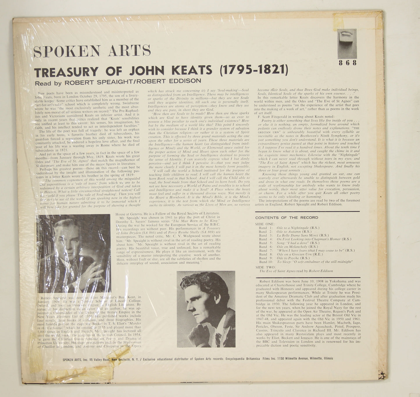 ROBERT SPEAIGHT, ROBERT EDDISON / TREASURY OF JOHN KEATS