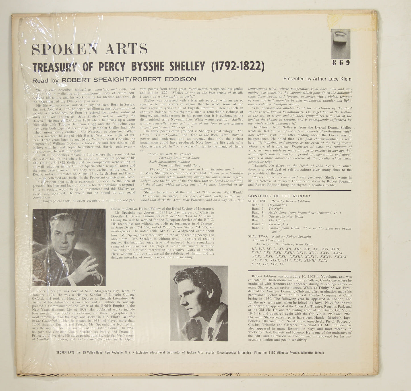 ROBERT SPEAIGHT, ROBERT EDDISON / TREASURY OF PERCY BYSSHE SHELLEY