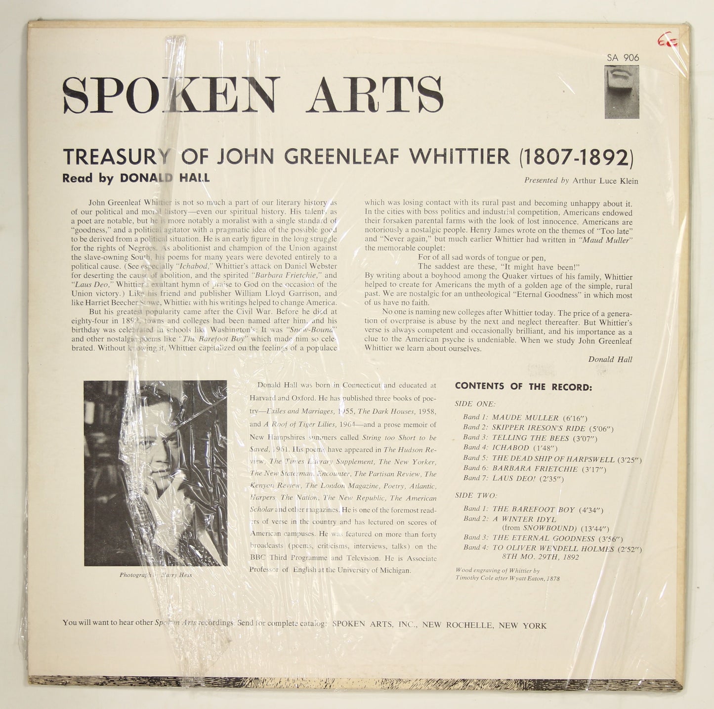 DONALD HALL / TREASURY OF JOHN GREENLEAF WHITTIER