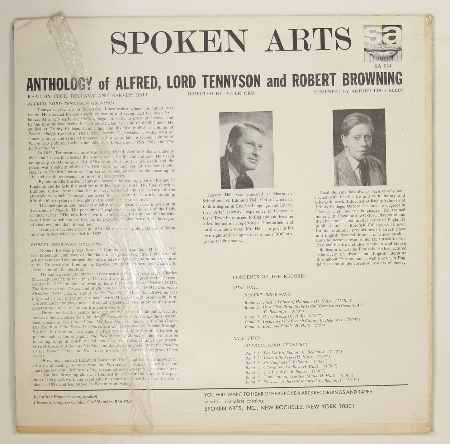 CECIL BELLAMY,HARVEY HALL / ANTHOLOGY OF ALFRED, LORD TENNYSON AND ROBERT BROWNING