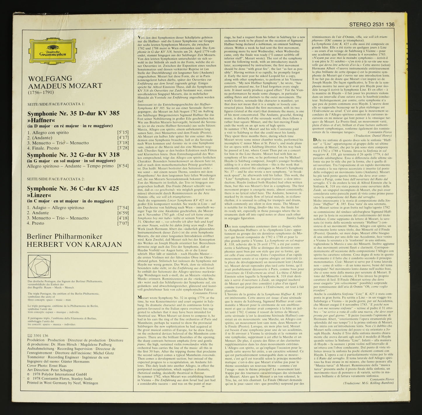 カラヤン,BPh / モーツァルト:交響曲 第32番 第35番ハフナー 第36番リンツ