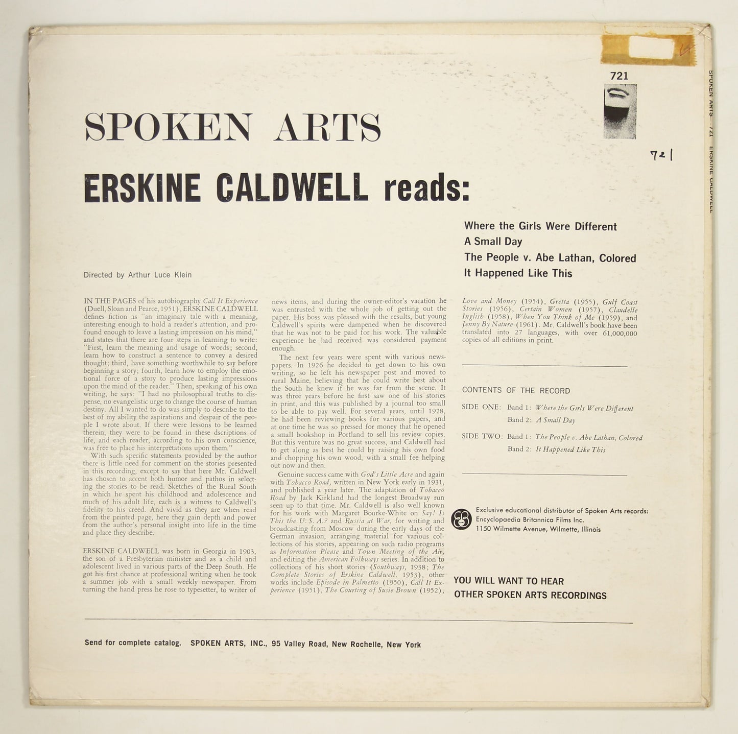 ERSKINE CALDWELL / AN INFORMAL HOUR WITH ERSKINE CALDWELL
