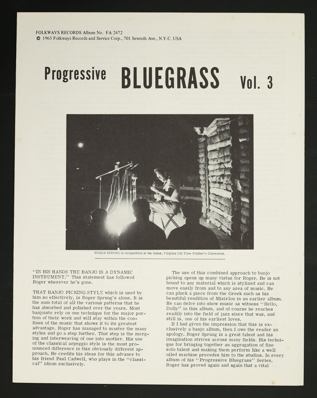 Progressive Bluegrass ROGER SPRUNG / PROGRESSIVE BLUEGRASS VOL. 3 – かすみレコード