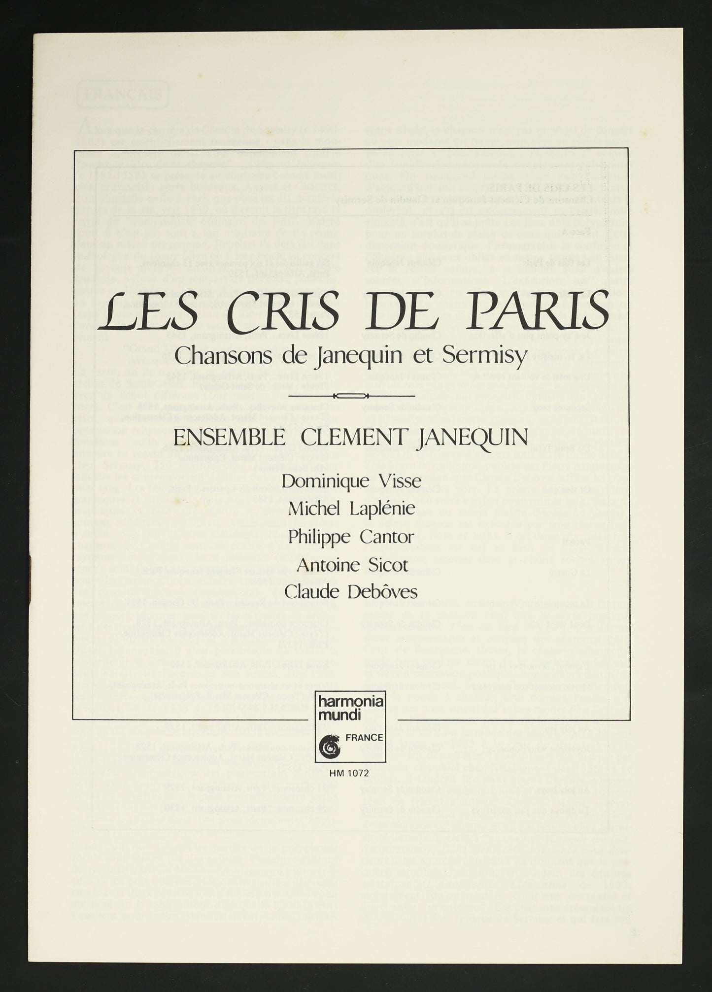ジャヌカン・アンサンブル / LES CRIS DE PARIS ジャヌカンとセルミジのシャンソン集
