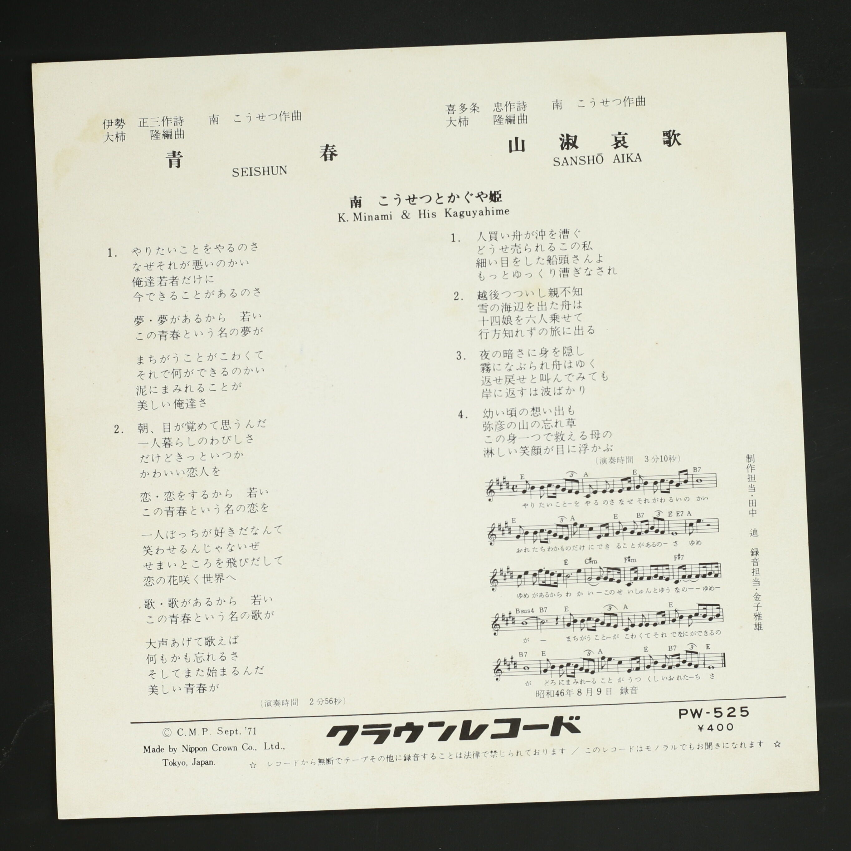 南こうせつとかぐや姫 / 青春 – かすみレコード