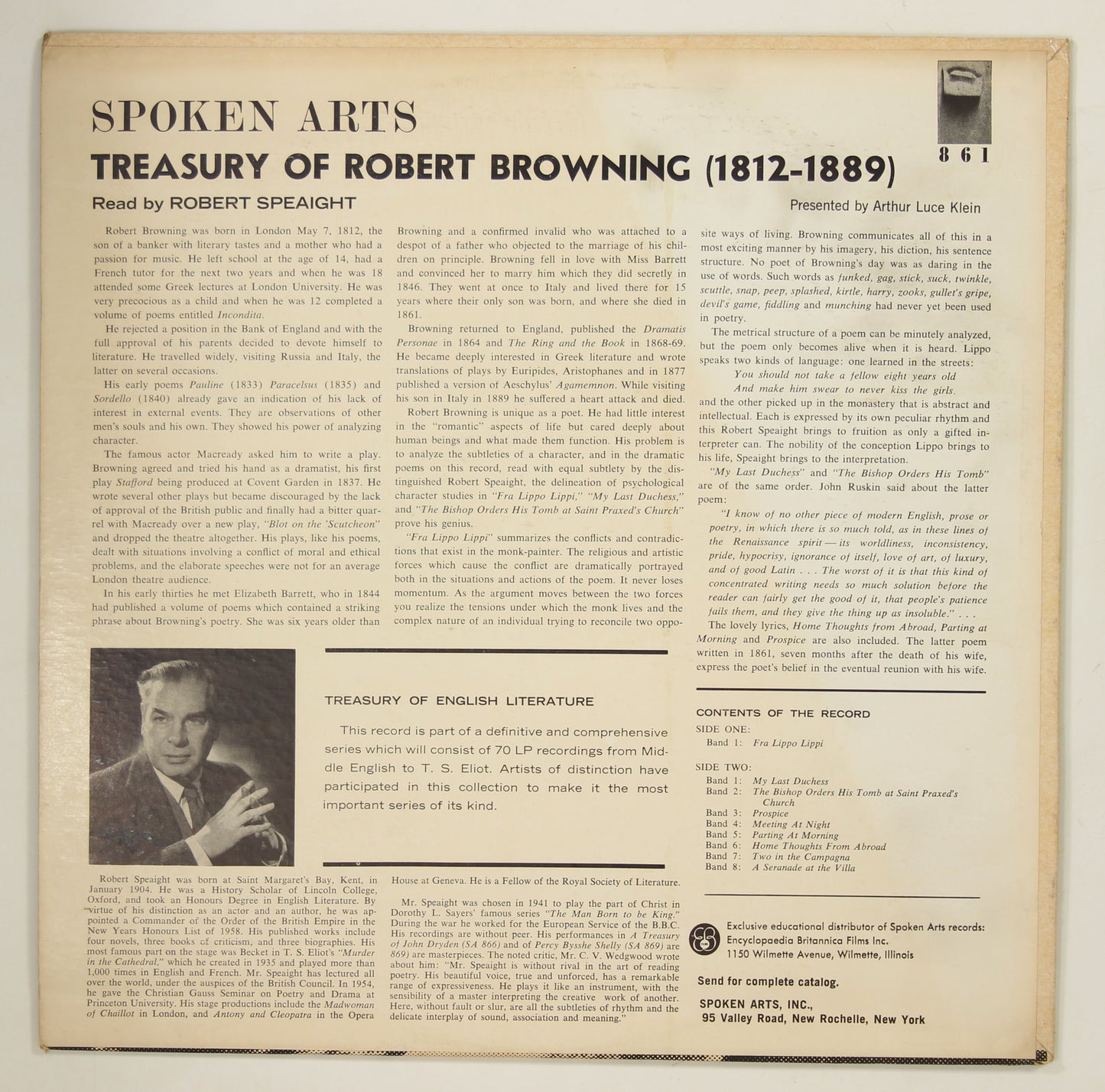 ROBERT SPEAIGHT / TREASURY OF ROBERT BROWNING