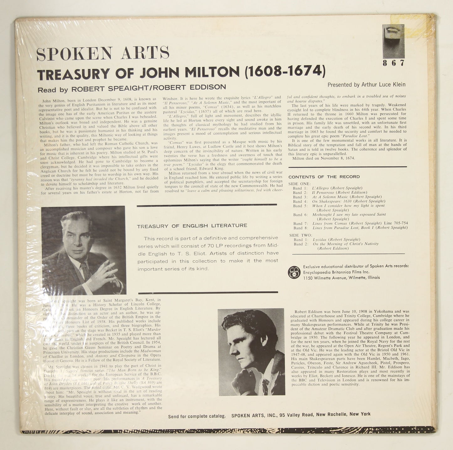 ROBERT SPEAIGHT,ROBERT EDDISON / TREASURY OF JOHN MILTON