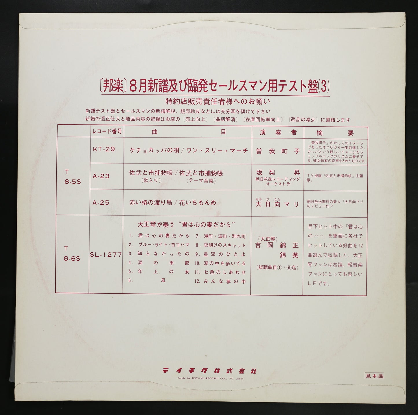 曽我町子,坂梨昇,大日向マリ / テイチク邦楽新譜ダイジェスト盤 3